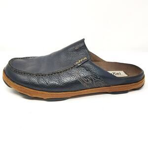 Olukai Shoes Mens 8.5 Kono Mules Black Leather Slip On Loafers Comfort